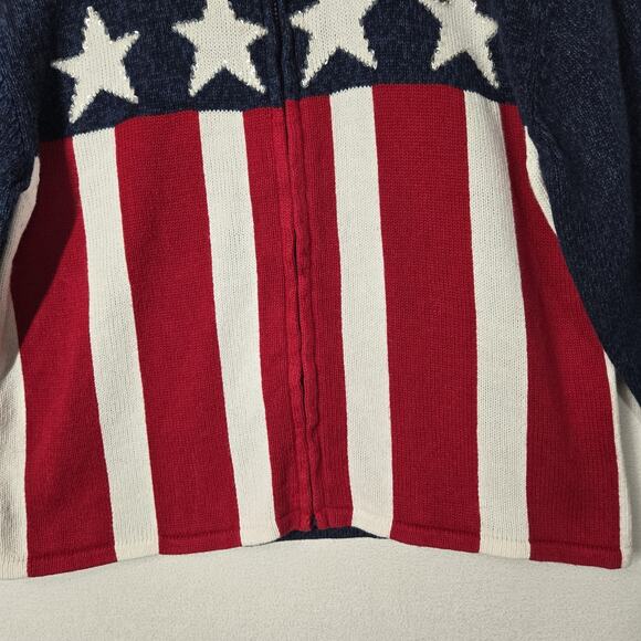 VTG Tiara International Cardigan Sweater sz L Red White Blue Zip Front Patriotic - Picture 3 of 13